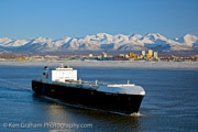 Midnight Sun, TOTE, Winter departure from Port of Anchorage, Aerial